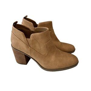 DR SCHOOLL'S LANIE SHOOTIES Women SZ 9.5M Brown Block Heeled Booties Slip On